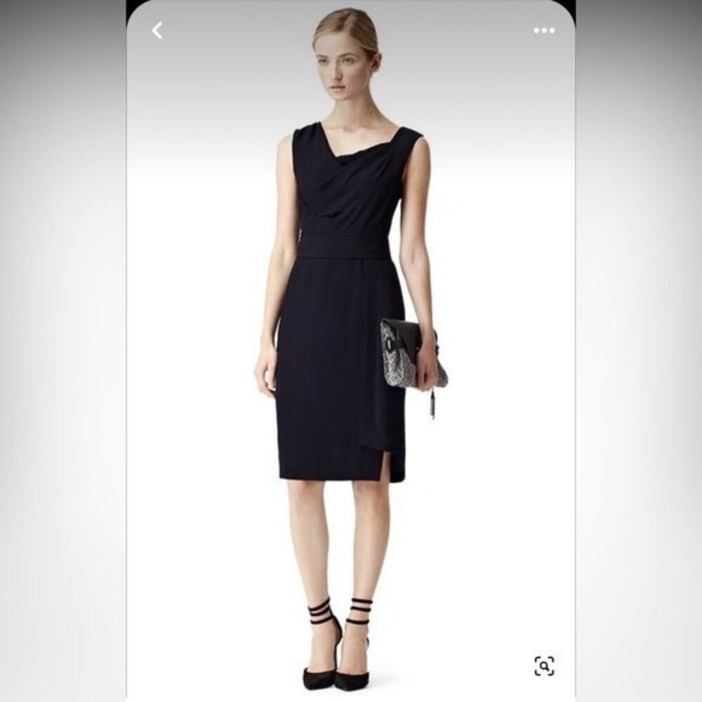 Reiss Shari Navy blue sleeveless Asymmetric Cowl Neck sheath Dress 6